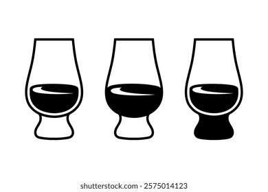 Glass of whiskey vector icon. Glencairn glass icon isolated on white background