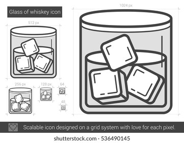 Glass of whiskey vector line icon isolated on white background. Glass of whiskey line icon for infographic, website or app. Scalable icon designed on a grid system.
