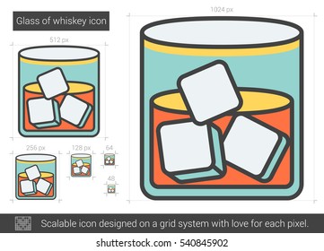 Glass of whiskey vector line icon isolated on white background. Glass of whiskey line icon for infographic, website or app. Scalable icon designed on a grid system.