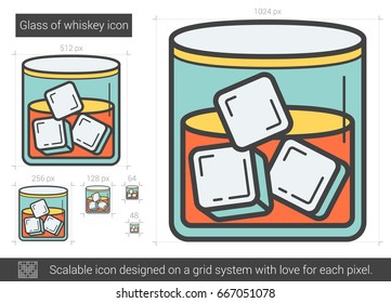 Glass of whiskey vector line icon isolated on white background. Glass of whiskey line icon for infographic, website or app. Scalable icon designed on a grid system.
