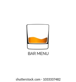 Glass Of Whisky On White Background. Icon, Symbol, Logo Alcohol. For The Menu, Bar, Restaurant, Wine List. Minimal.