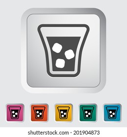 Glass whit ice. Single flat icon on the button. Vector illustration.
