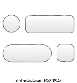 Glass white buttons with chrome frame. Vector illustration .