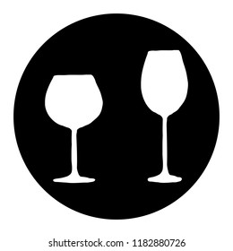A glass for white and red wine. Vector illustration of a white on black background. Icon.