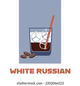 A glass of the White Russian cocktail retro style vector illustration