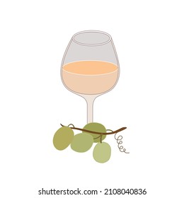 A glass of white wine and a bunch of grapes. Vector illustration for the menu of a bar, restaurant, shop.