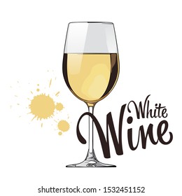 A glass of white wine. Drops of wine. Vector illustration