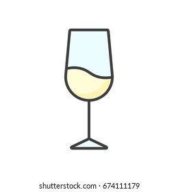 Glass of white wine flat line icon isolated on the white background.