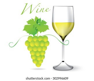 Glass of White Wine and Grape. Vector