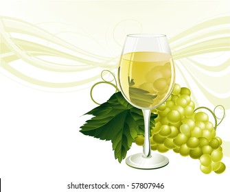 The glass of white wine and grape. Vector.