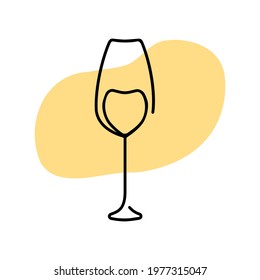 Glass of white wine. Hand drawn vector illustration. Isolated element on white background. Best for seamless patterns, posters, cards, menu concept and your design.