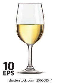 Glass Of White Wine, Isolated. Vector Illustration