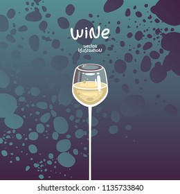 Glass of white wine on gradient background. Vector illustration. Wine bar logo template, design for wine tasting invitation, menu and wine list.