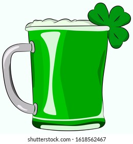 The glass wih beer. Cup with green moxito.