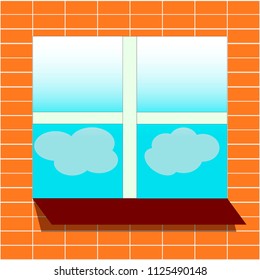 Glass window in a brick wall