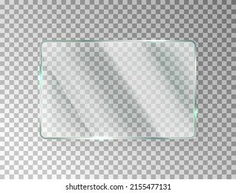 Glass Window Texture. Gloss Screen Effect. Glossy Mirror Panel. Plastic Plate Mockup. Digital Frame. Clear Button. Square Tag And Badge. Shiny Framework. Light Rectangle Banner. Vector Illustration.