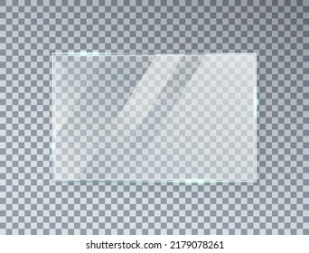 Glass Window Texture. Glossy Mirror Panel. Bright Screen Effect. Plastic Plate Mockup. Digital Frame. Clear Button. Square Tag And Badge. Shiny Framework. Light Rectangle Banner. Vector Illustration.