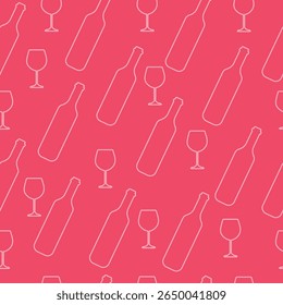 a glass of wine, an alcoholic drink. seamless texture, linear vector graphics. background for the design.