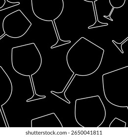 a glass of wine, an alcoholic drink. seamless texture, linear vector graphics. background for the design.