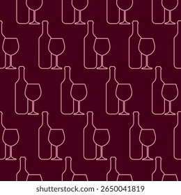a glass of wine, an alcoholic drink. seamless texture, linear vector graphics. background for the design.