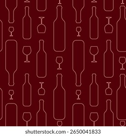 a glass of wine, an alcoholic drink. seamless texture, linear vector graphics. background for the design.