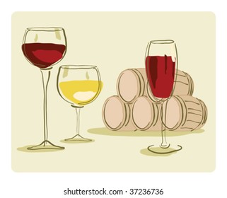 Glass of Wine and Wine Barrel