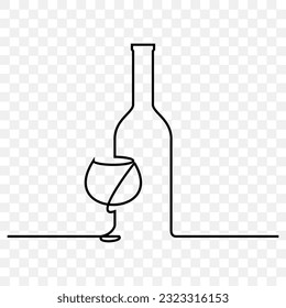Glas Wein und Flasche, kontinuierliche Linienzeichnung