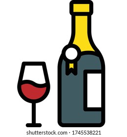 Glass of wine and wine bottle filled icon