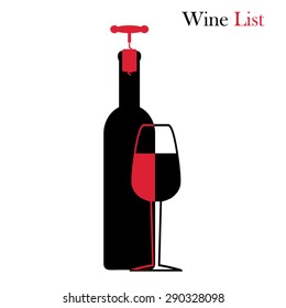 Glass of wine and bottle Vector Elements for design of the logo. Flat mock up for design.