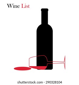 Glass of wine and bottle Vector Elements for design of the logo. Flat mock up for design.