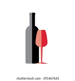 Glass of wine and bottle Vector Elements for design of the logo. Flat mock up for design.