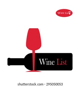 Glass of wine and bottle Vector Elements for design of the logo. Flat mock up for design.