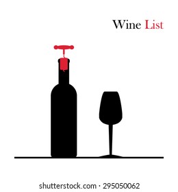 Glass of wine and bottle Vector Elements for design of the logo. Flat mock up for design.