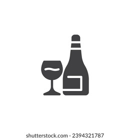 Glass of wine and bottle vector icon. filled flat sign for mobile concept and web design. Bottle of wine and wineglass glyph icon. Symbol, logo illustration. Vector graphics