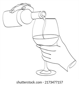 Glass with wine and bottle. Vector illustration. White drawing, party, cute glass
