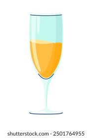 Glass for wine or champagne. Alcohol drink. Vector cartoon element for bar or restaurant menu design