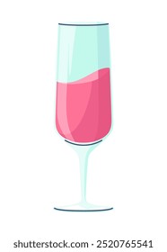 Glass for wine or champagne. Alcohol drink. Vector cartoon element for bar or restaurant menu design