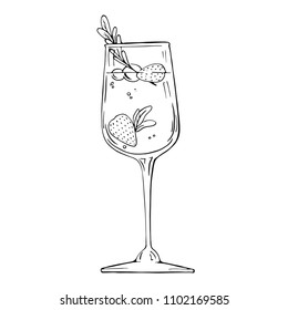 Glass of wine or cocktail isolated on white background. Hand drawn vector illustration.