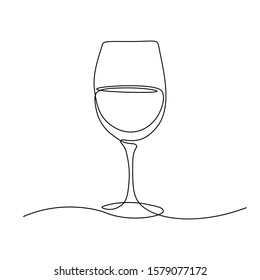 Glass of wine in continuous line art drawing style. Minimalist black line sketch on white background. Vector illustration
