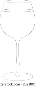 Glass of wine in continuous line art drawing style. Minimalist black line sketch on white background. Vector illustration.