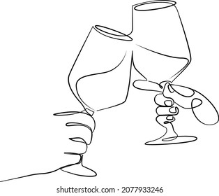 glass of wine continuous line art 14 february valentines day celebrate card