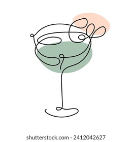 Glass of wine in continuous line art drawing style. Minimalist black line sketch on white background. Vector illustration 