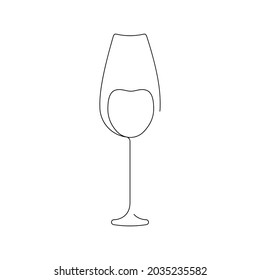 Glass of wine. Continuous one line hand drawn vector illustration. Minimalist trendy contemporary design. Best for web, wall art, posters, prints, cards, menu concept and branding design.