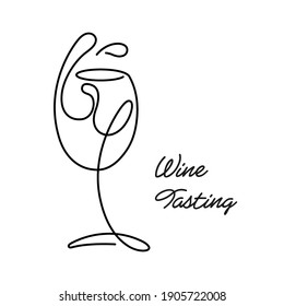 ein Glas Wein mit durchgehender Linie und eine Weinprobe auf weißem Hintergrund 