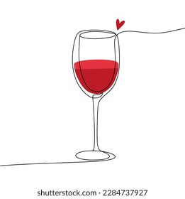 A glass of wine drawn in one line. Romantic atmosphere. Color drawing in one line. For different uses. Vector illustration