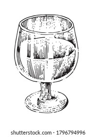 Glass of wine. Drink at the goblet. Outline hand drawing. Isolated vector object on white background.