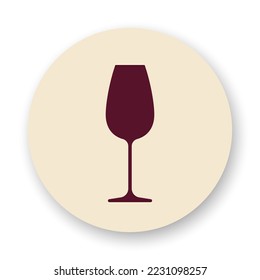 Glass of wine flat icon. Stylized red wine glass on beige background. Best for mobile apps, social media, highlights and web design.