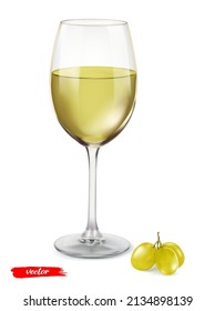 The glass of wine and grape isolated on transparent background. Realistic vector illustration.