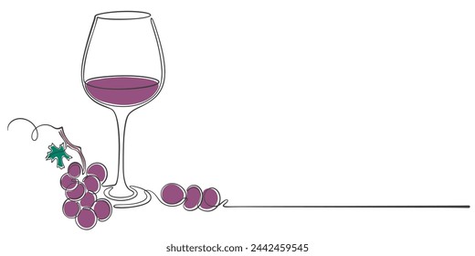 vaso de vino con uvas línea arte estilo ilustración vectorial