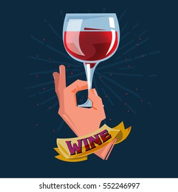 glass of wine in hand - vector illustration